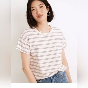 Madewell Ribbed Crew Neck stripped 100% Cotton TopTee‎ Sz XS